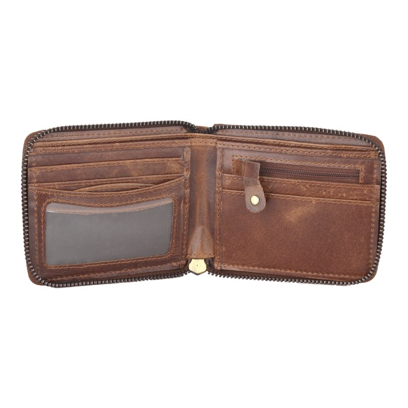 Leather wallet for men, RFID protected wallet, zip-around wallet, genuine leather wallet, men’s wallets, wallet with ID pocket, wallet with hidden compartments, Delhi manufacturer, leather wallet supplier, leather wallet exporter, bulk order leather wallets